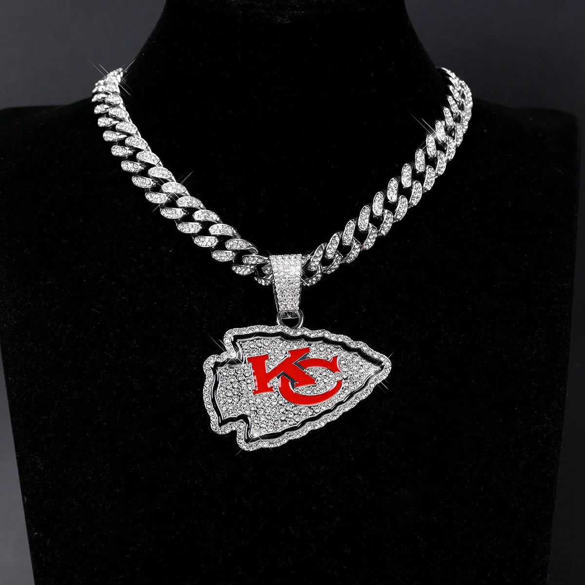 Football Fan Pendant Necklace with Cuban Chain