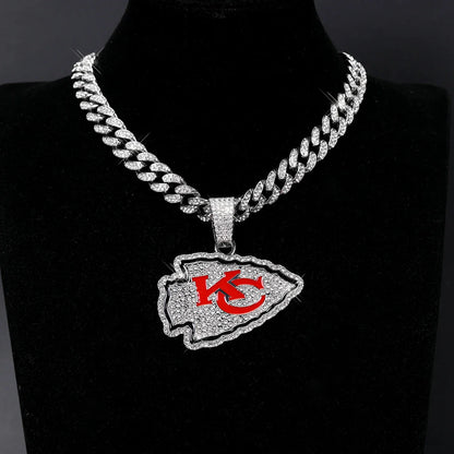 Football Fan Pendant Necklace with Cuban Chain