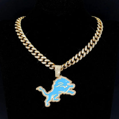 Football Fan Pendant Necklace with Cuban Chain
