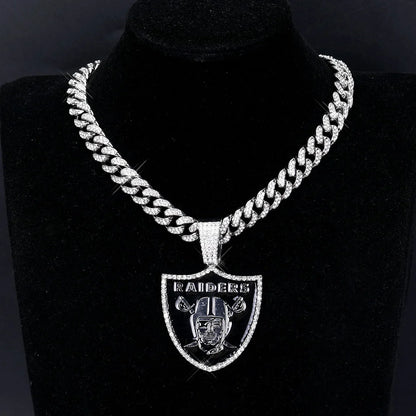 Football Fan Pendant Necklace with Cuban Chain
