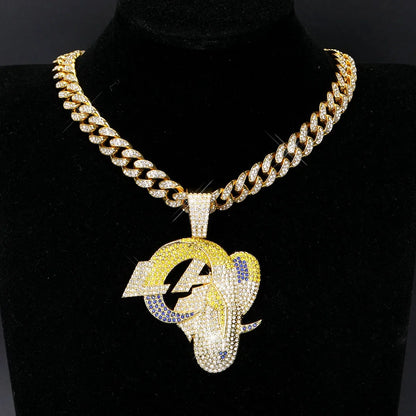 Football Fan Pendant Necklace with Cuban Chain