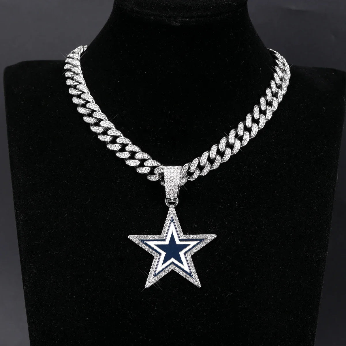 Football Fan Pendant Necklace with Cuban Chain