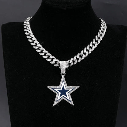 Football Fan Pendant Necklace with Cuban Chain