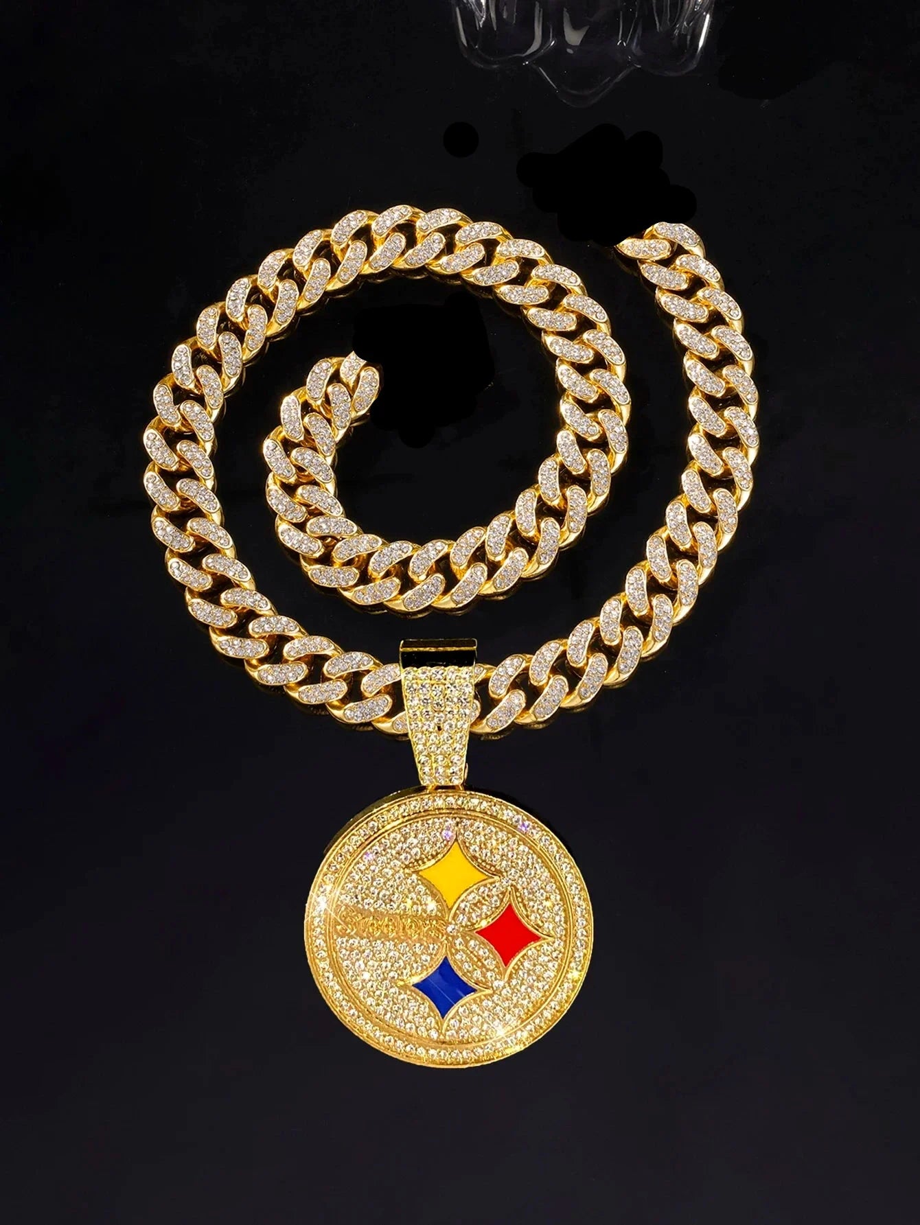 Football Fan Pendant Necklace with Cuban Chain