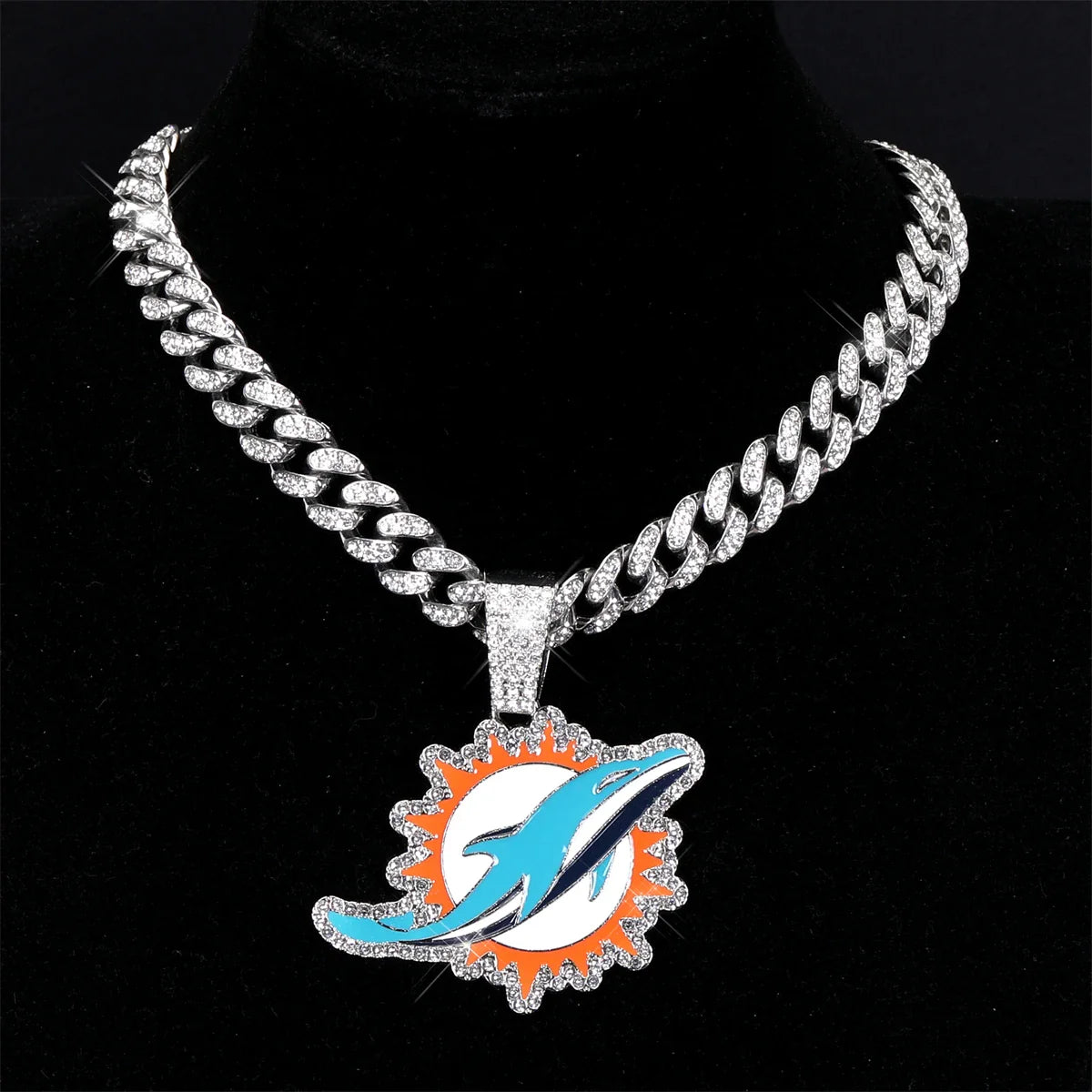 Football Fan Pendant Necklace with Cuban Chain
