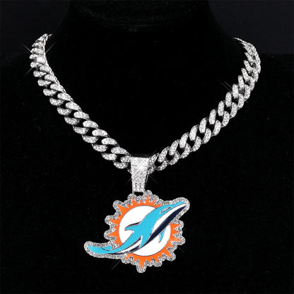 Football Fan Pendant Necklace with Cuban Chain