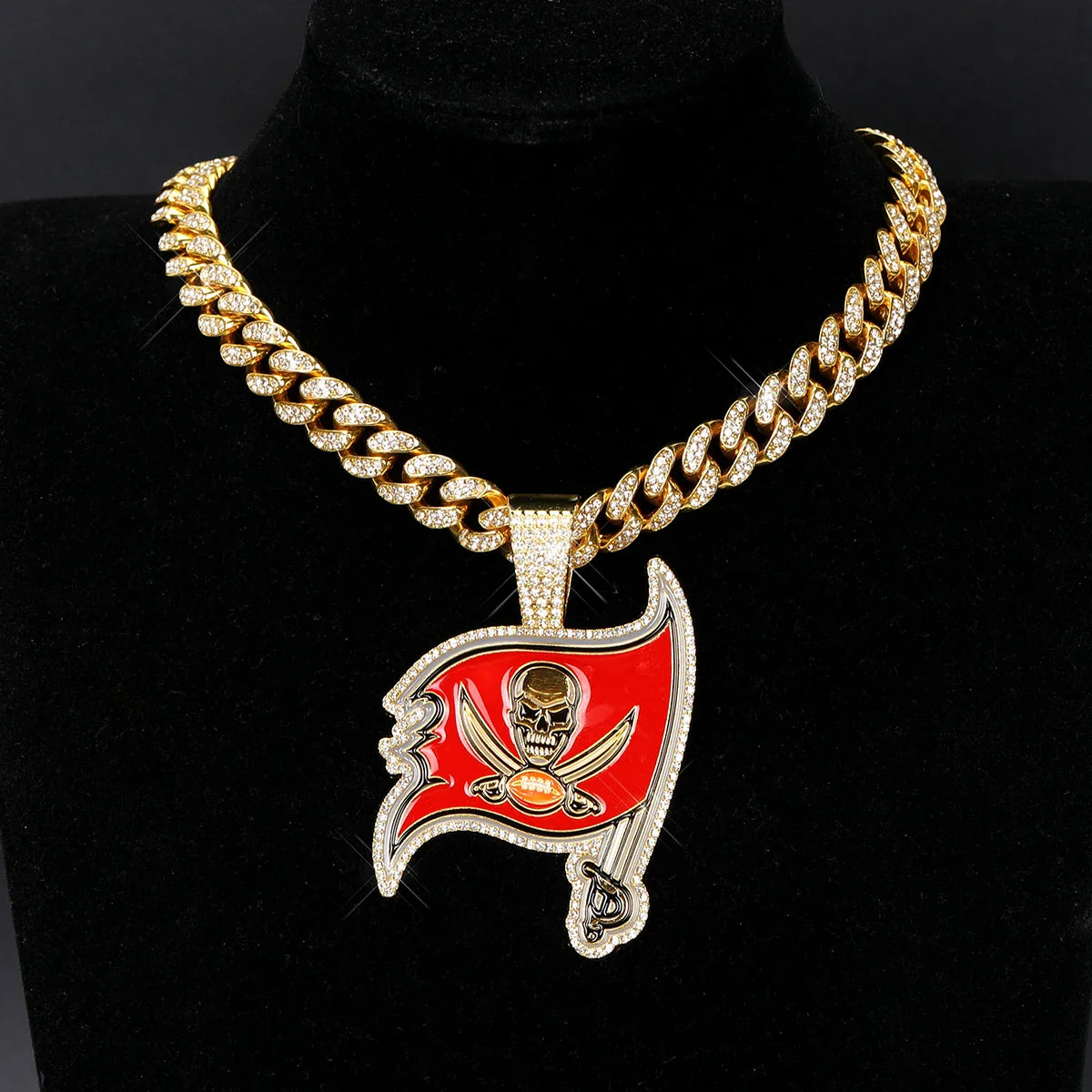 Football Fan Pendant Necklace with Cuban Chain