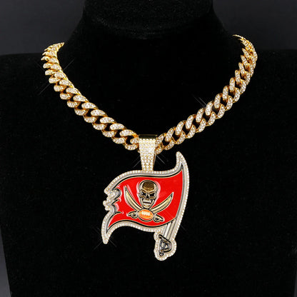 Football Fan Pendant Necklace with Cuban Chain