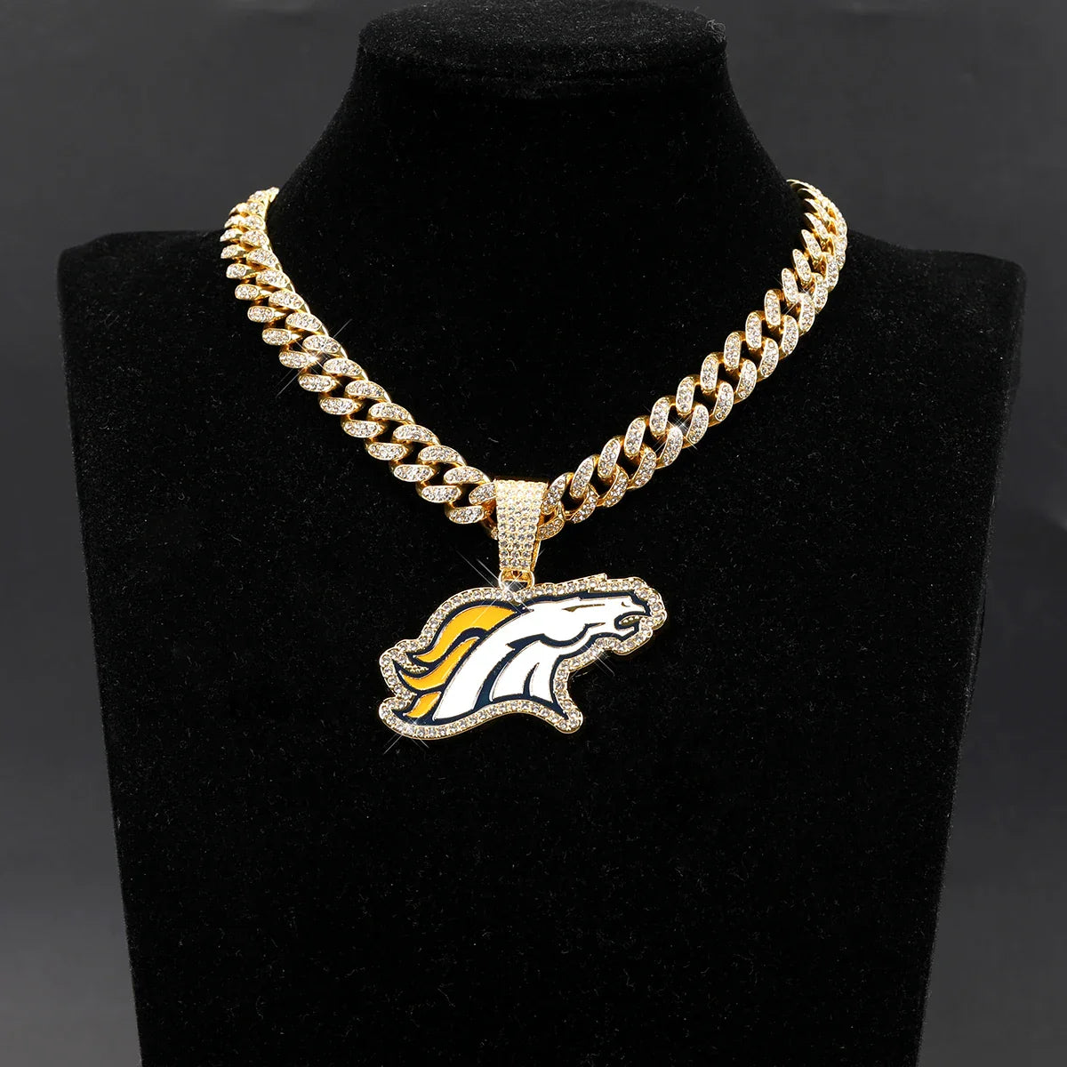 Football Fan Pendant Necklace with Cuban Chain