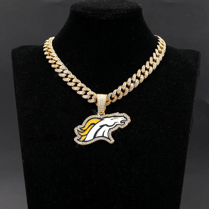 Football Fan Pendant Necklace with Cuban Chain