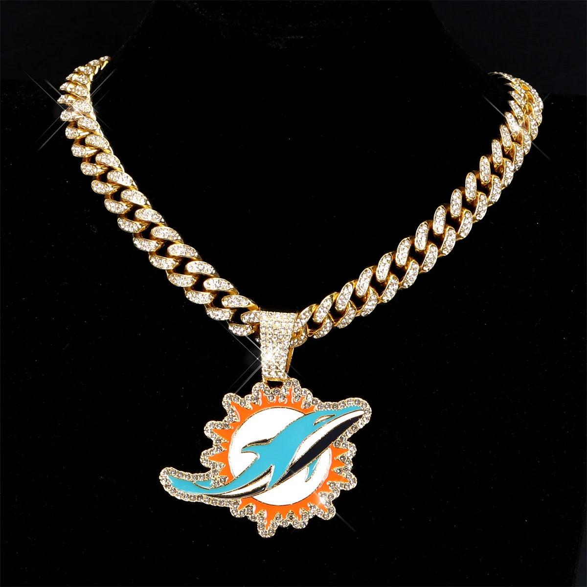 Football Fan Pendant Necklace with Cuban Chain