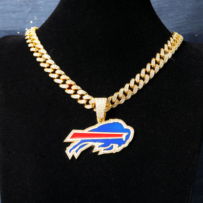 Football Fan Pendant Necklace with Cuban Chain
