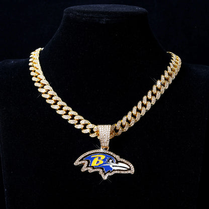 Football Fan Pendant Necklace with Cuban Chain