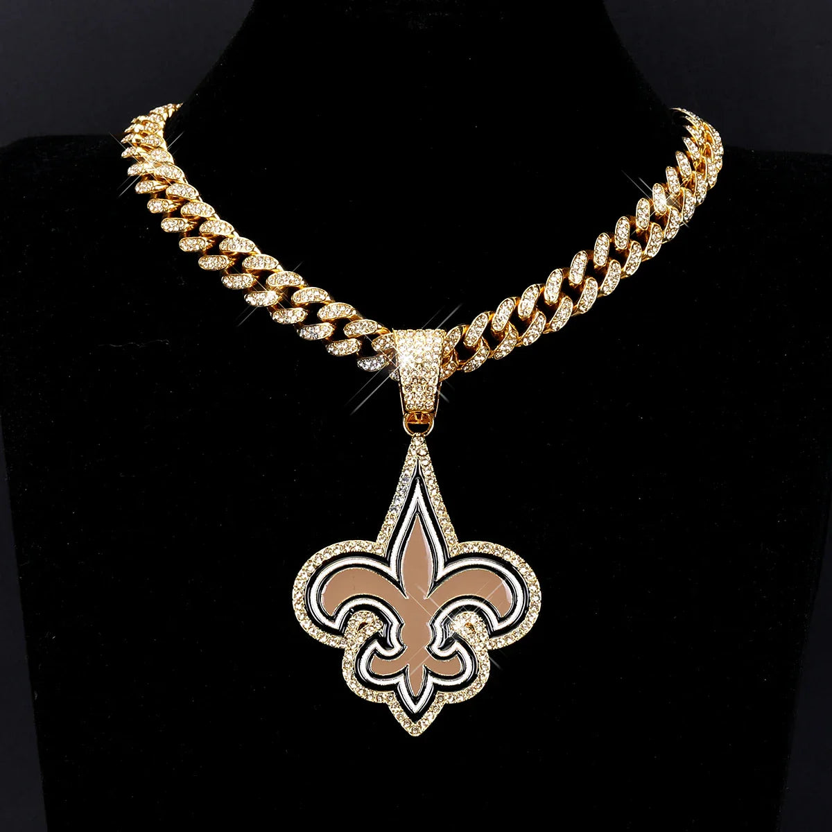 Football Fan Pendant Necklace with Cuban Chain