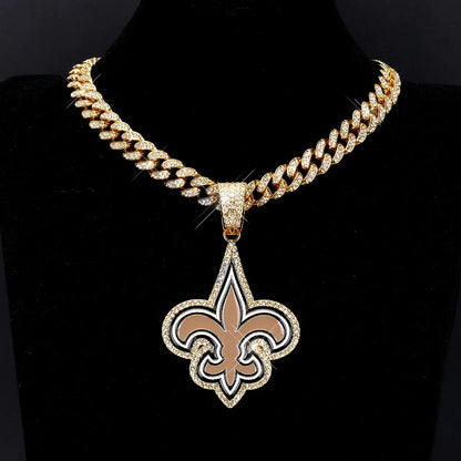 Football Fan Pendant Necklace with Cuban Chain