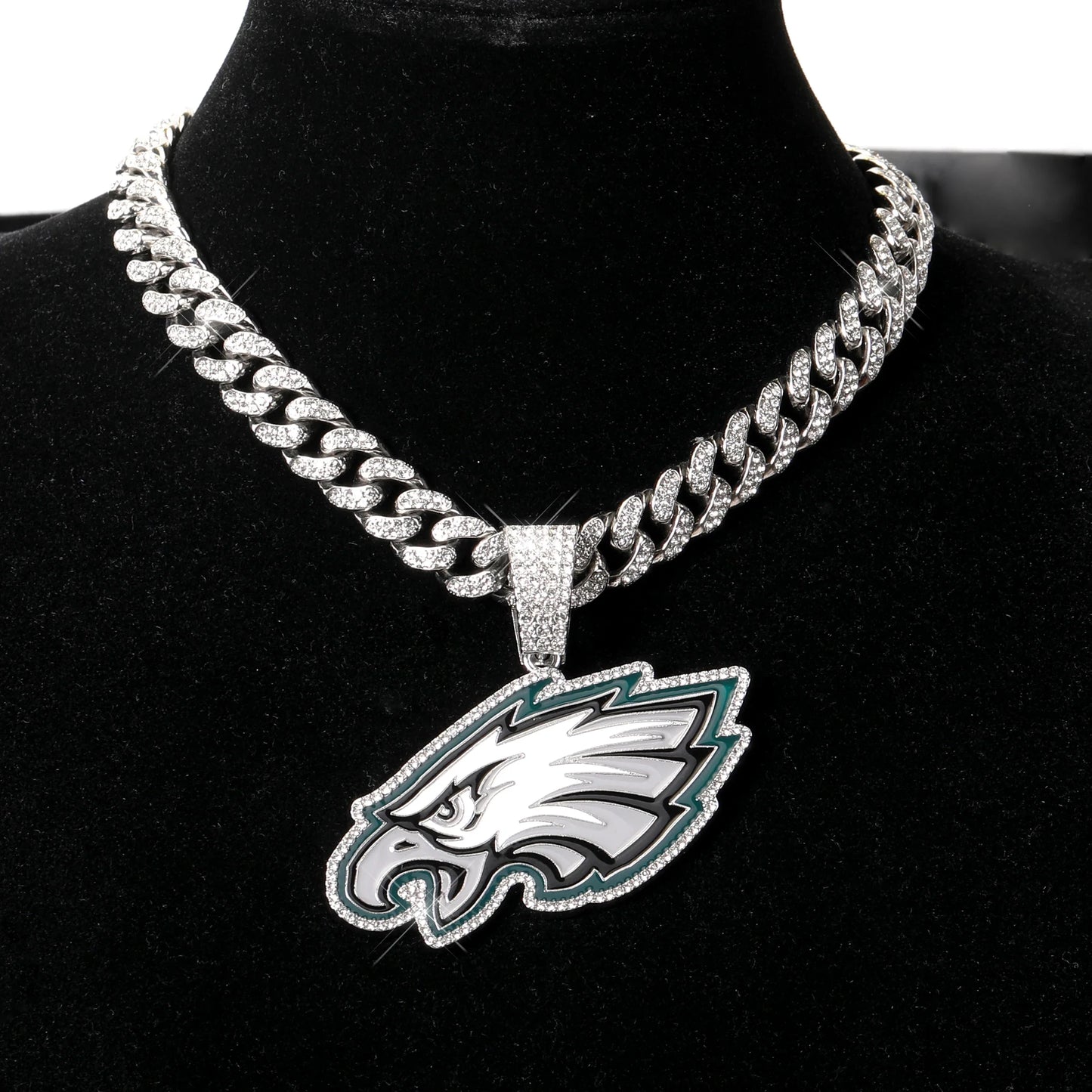 Football Fan Pendant Necklace with Cuban Chain