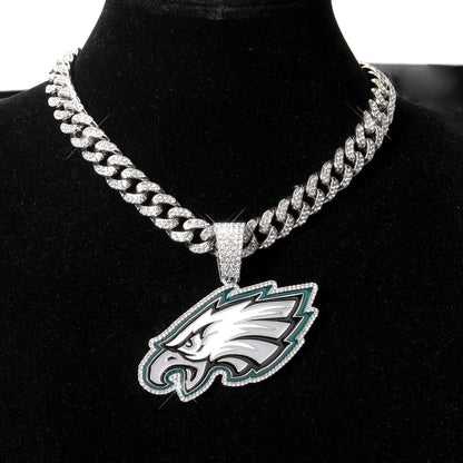 Football Fan Pendant Necklace with Cuban Chain