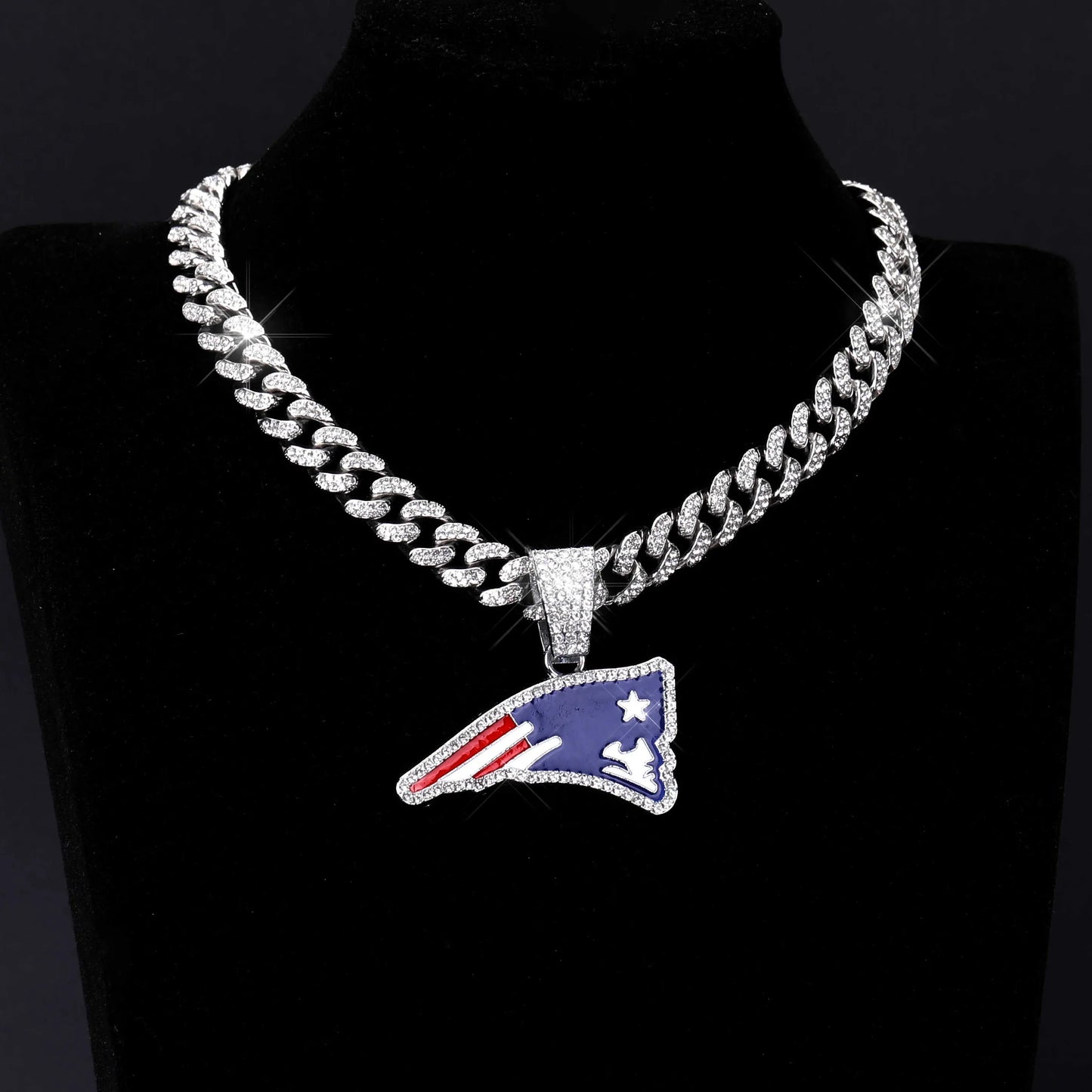 Football Fan Pendant Necklace with Cuban Chain