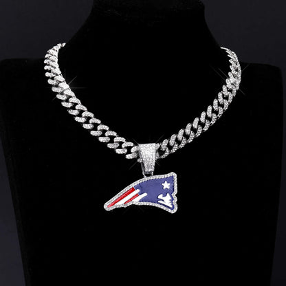 Football Fan Pendant Necklace with Cuban Chain