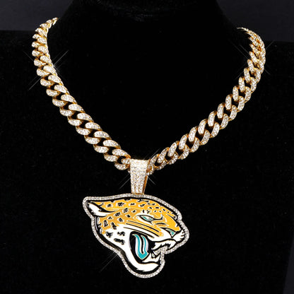 Football Fan Pendant Necklace with Cuban Chain