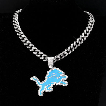 Football Fan Pendant Necklace with Cuban Chain
