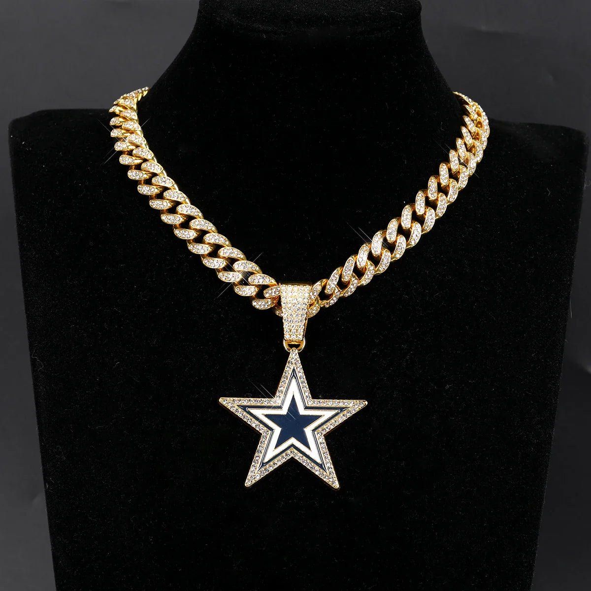 Football Fan Pendant Necklace with Cuban Chain