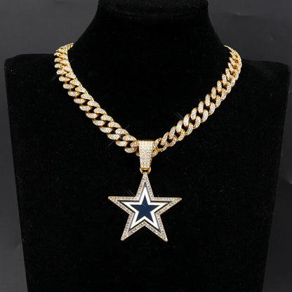 Football Fan Pendant Necklace with Cuban Chain