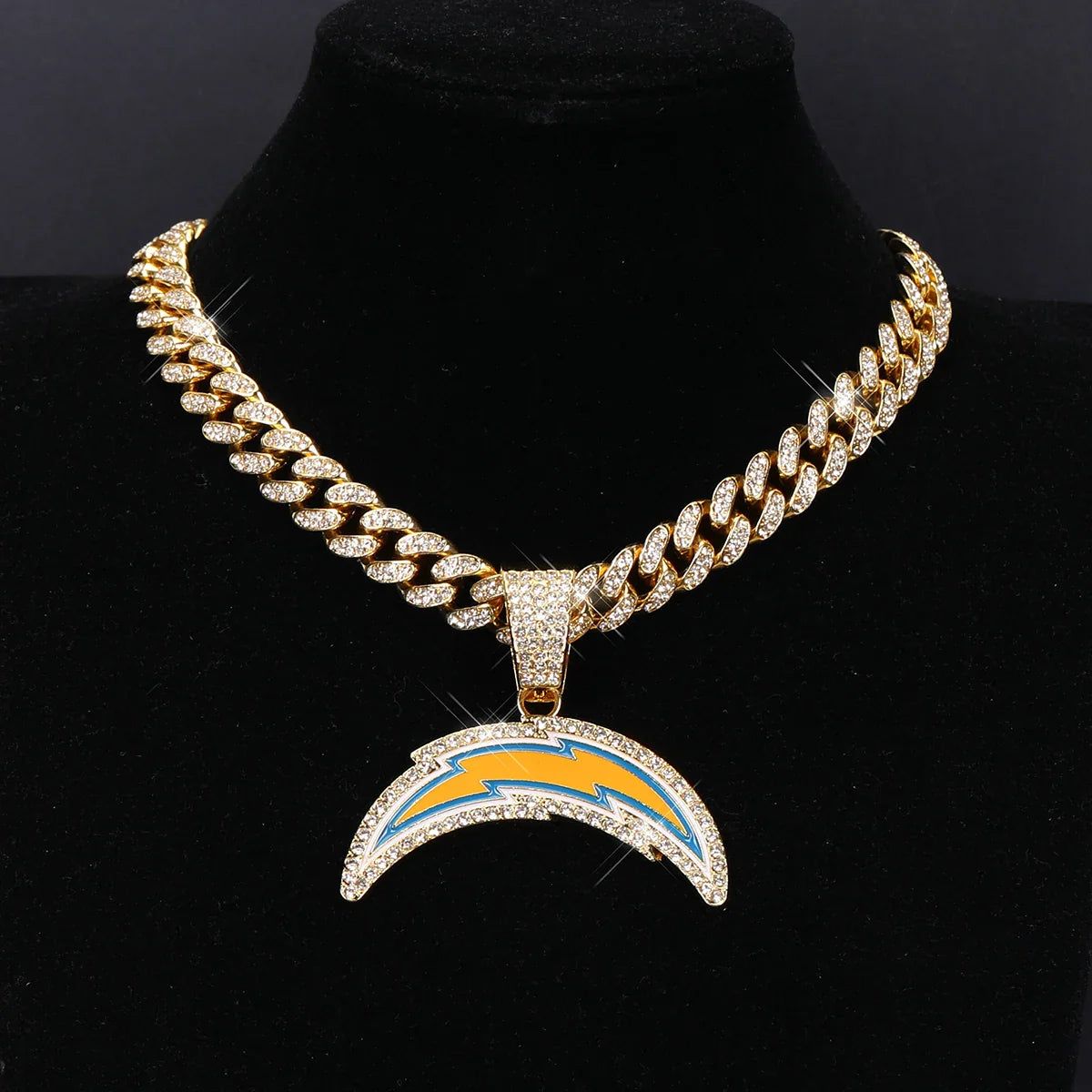 Football Fan Pendant Necklace with Cuban Chain