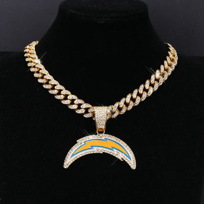Football Fan Pendant Necklace with Cuban Chain