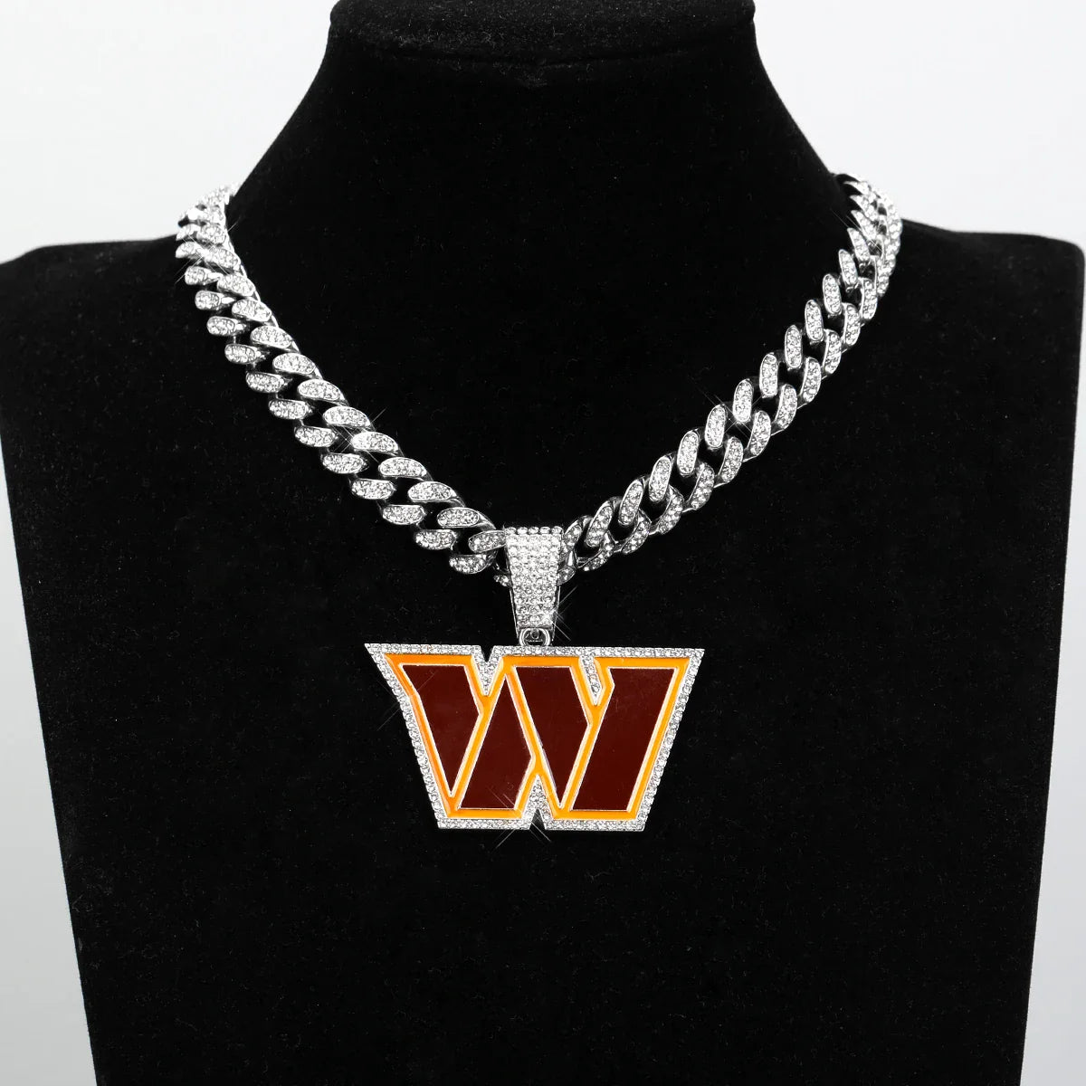 Football Fan Pendant Necklace with Cuban Chain