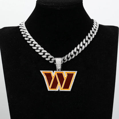 Football Fan Pendant Necklace with Cuban Chain