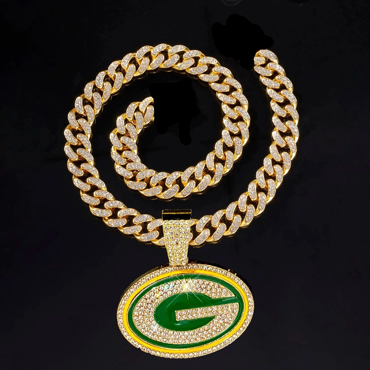 Football Fan Pendant Necklace with Cuban Chain