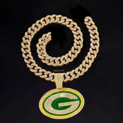 Football Fan Pendant Necklace with Cuban Chain