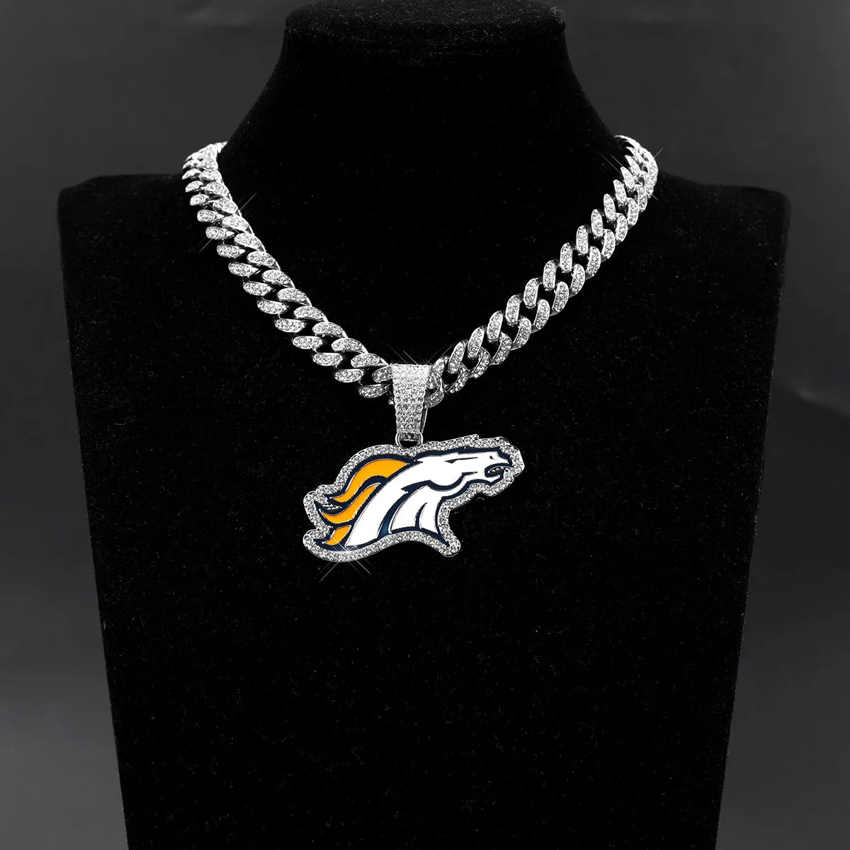 Football Fan Pendant Necklace with Cuban Chain