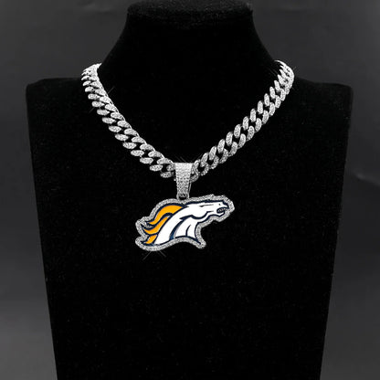 Football Fan Pendant Necklace with Cuban Chain