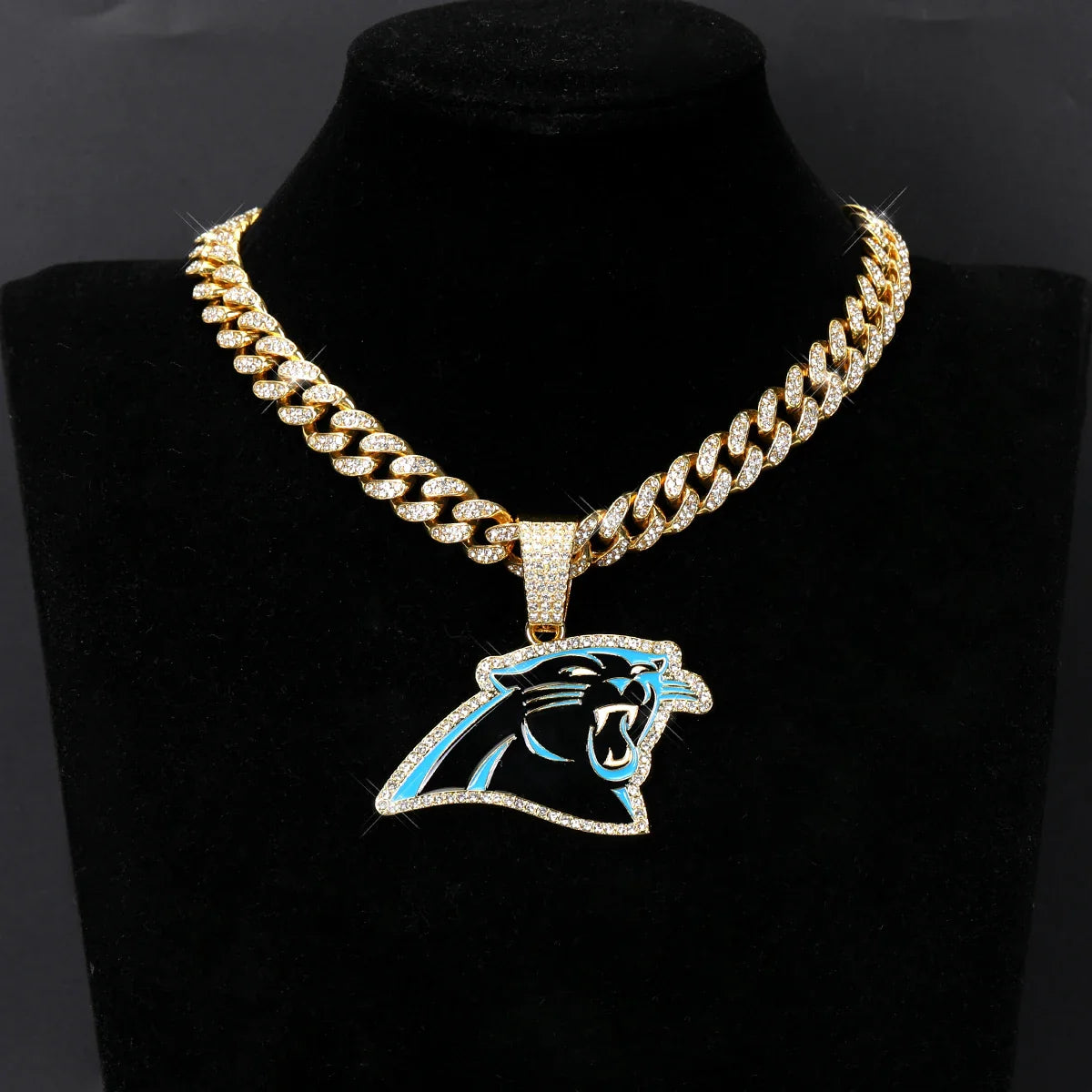 Football Fan Pendant Necklace with Cuban Chain