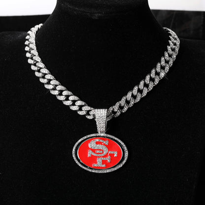 Football Fan Pendant Necklace with Cuban Chain