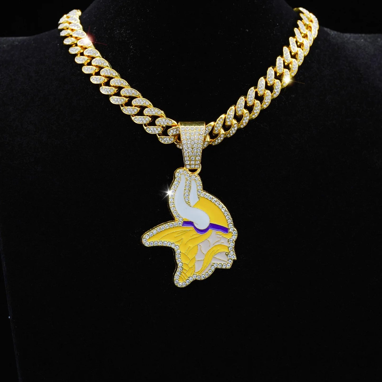 Football Fan Pendant Necklace with Cuban Chain