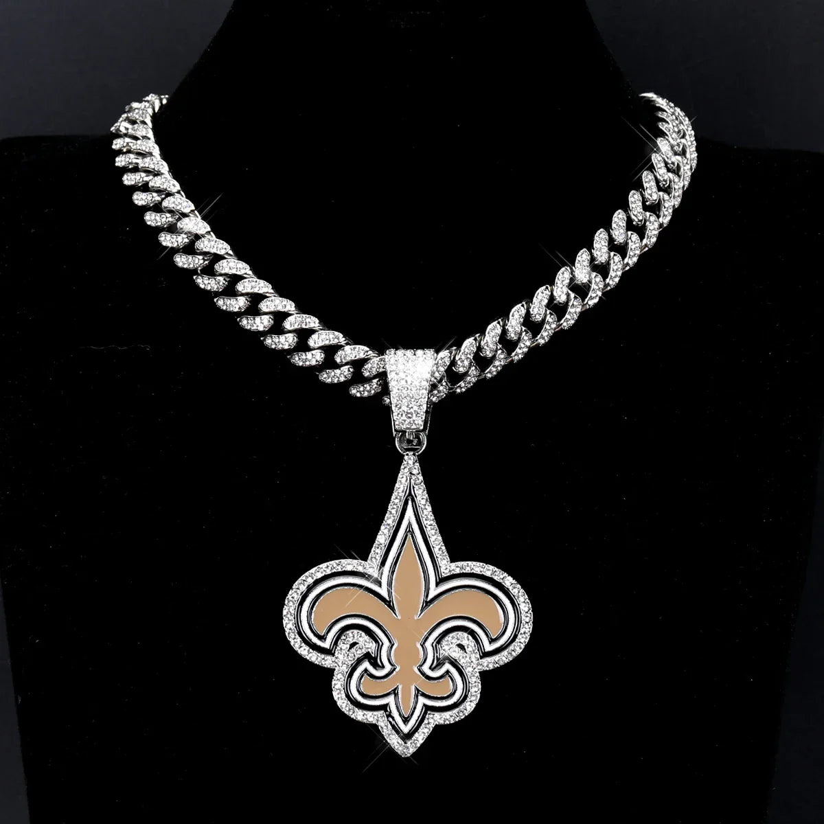 Football Fan Pendant Necklace with Cuban Chain