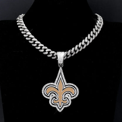 Football Fan Pendant Necklace with Cuban Chain