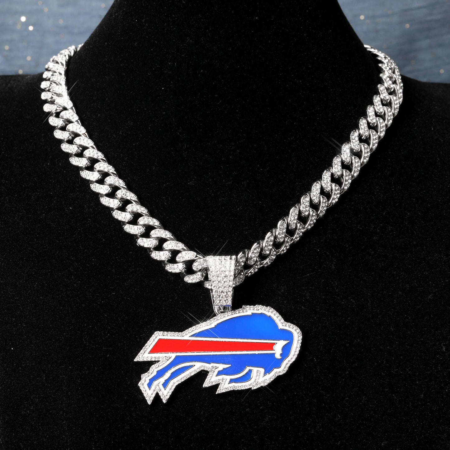 Football Fan Pendant Necklace with Cuban Chain