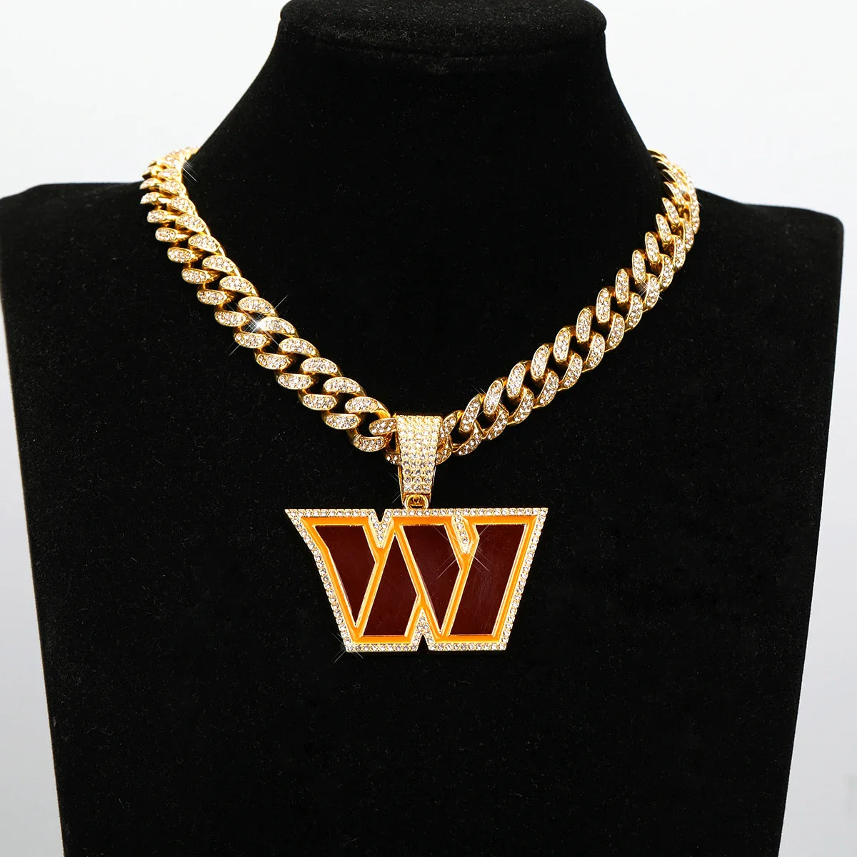Football Fan Pendant Necklace with Cuban Chain