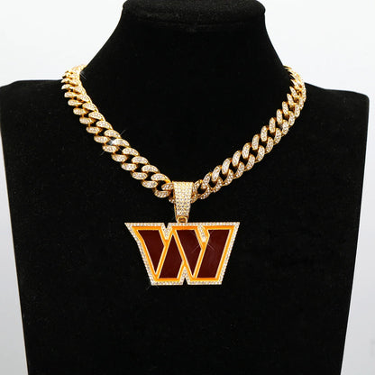 Football Fan Pendant Necklace with Cuban Chain