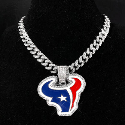 Football Fan Pendant Necklace with Cuban Chain