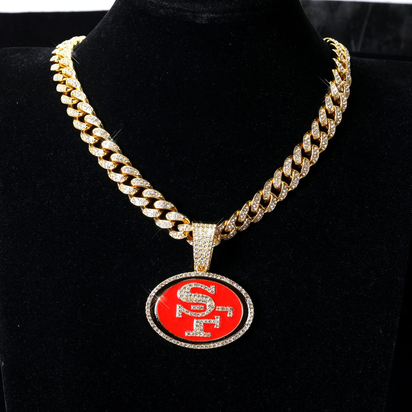 Football Fan Pendant Necklace with Cuban Chain