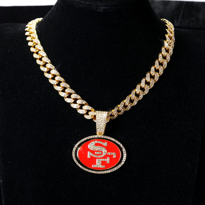 Football Fan Pendant Necklace with Cuban Chain