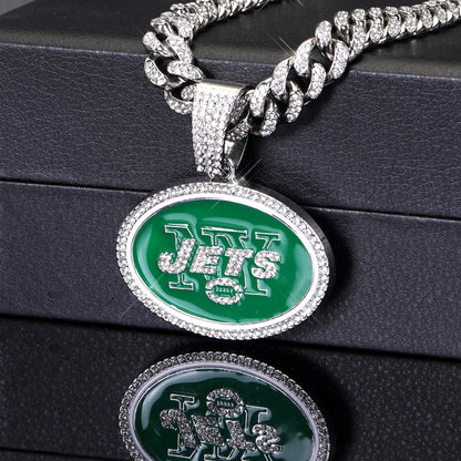 Football Fan Pendant Necklace with Cuban Chain
