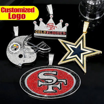 Football Fan Pendant Necklace with Cuban Chain