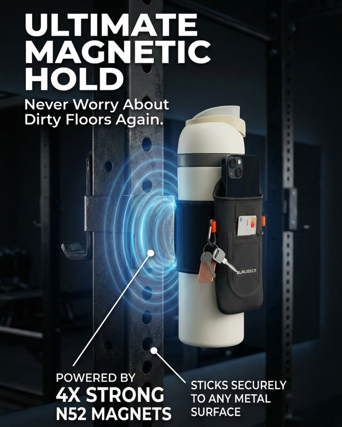 Magnetic Gym Water Bottle Sleeve with Phone Holder