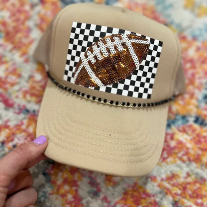 Retro Sequin Football Trucker Hat